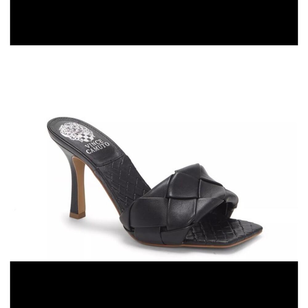 Vince Camuto Brelanie Black Woven Leather Slide Heels | Size 9.5